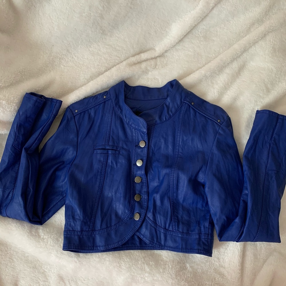 Blue faux leather jacket